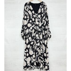 Torrid 3X Midi Dress Crinkle Gauze Ruffle Surplice Black‎ Floral Wedding Guest